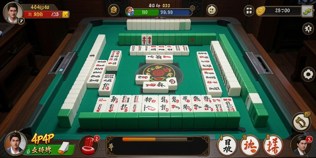 Tampilan gameplay menarik 4P4P dengan ubin Mahjong.