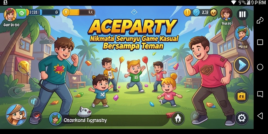 Tampilan gameplay seru di ACEPARTY yang penuh warna.