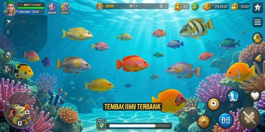 Tampilan gameplay seru di API77 saat menembak ikan.