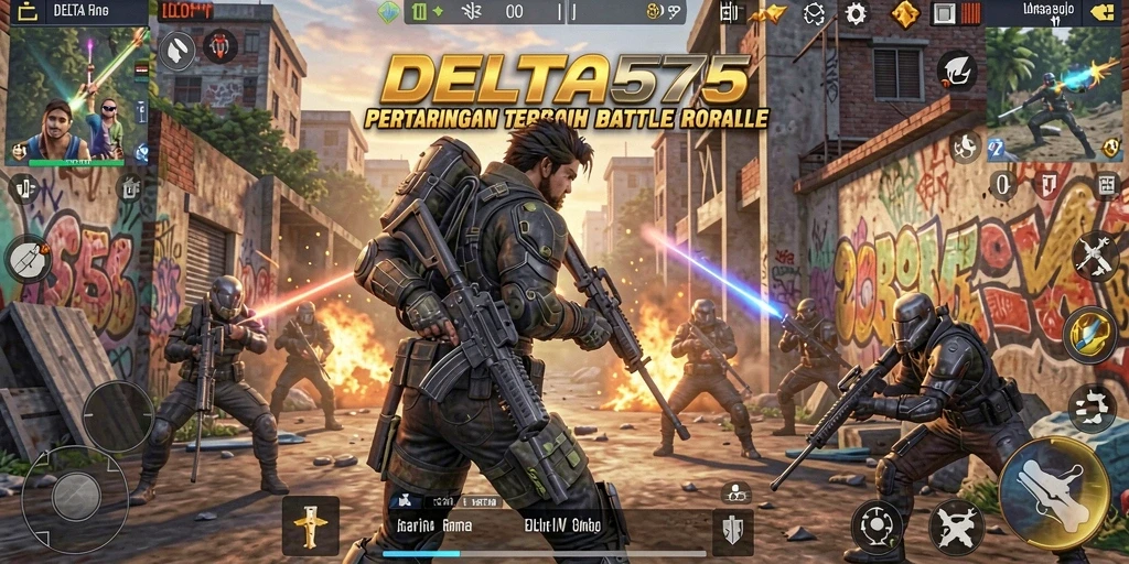 Tampilan gameplay menegangkan dari DELTA575 dalam pertempuran Battle Royale.