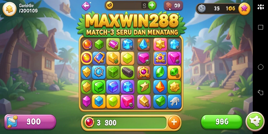 Tampilan gameplay seru dari MAXWIN288 dengan elemen Match-3.