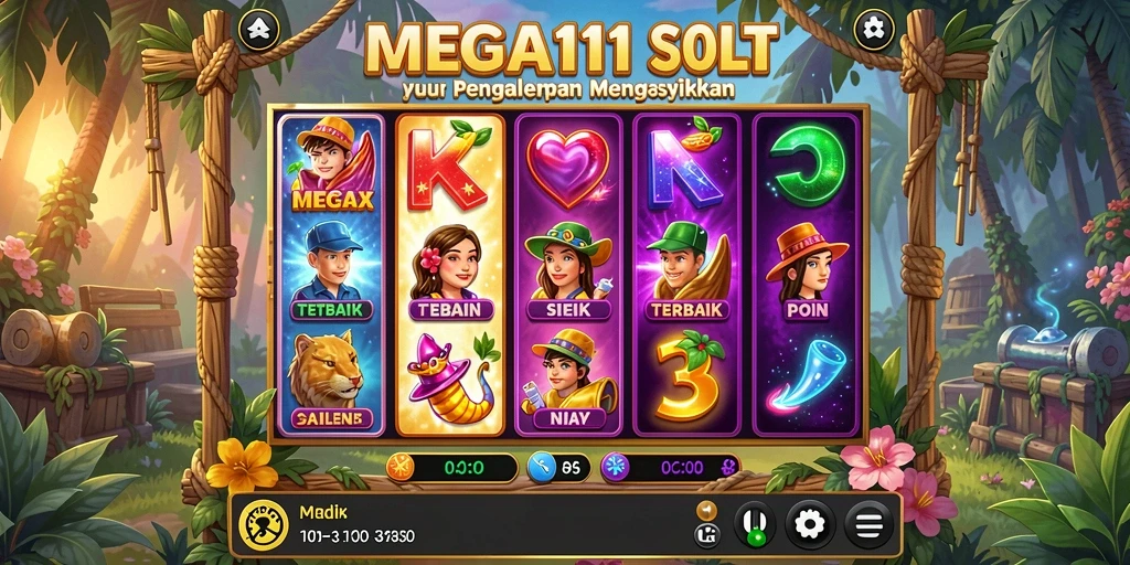 Tampilan menawan dari gameplay MEGA111 yang penuh warna dan hadiah.