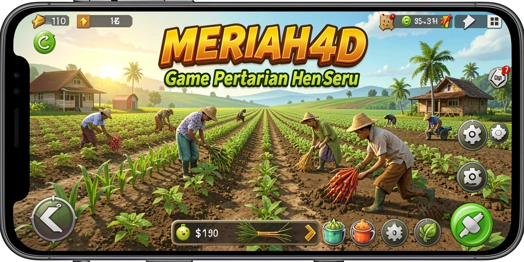 Screenshot gameplay MERIAH4D menampilkan kebun yang indah dan aktivitas bertani.