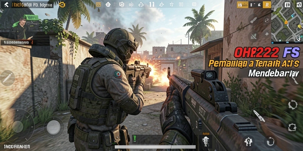 Tampilan gameplay mendebarkan di OH222 dengan aksi FPS intens.