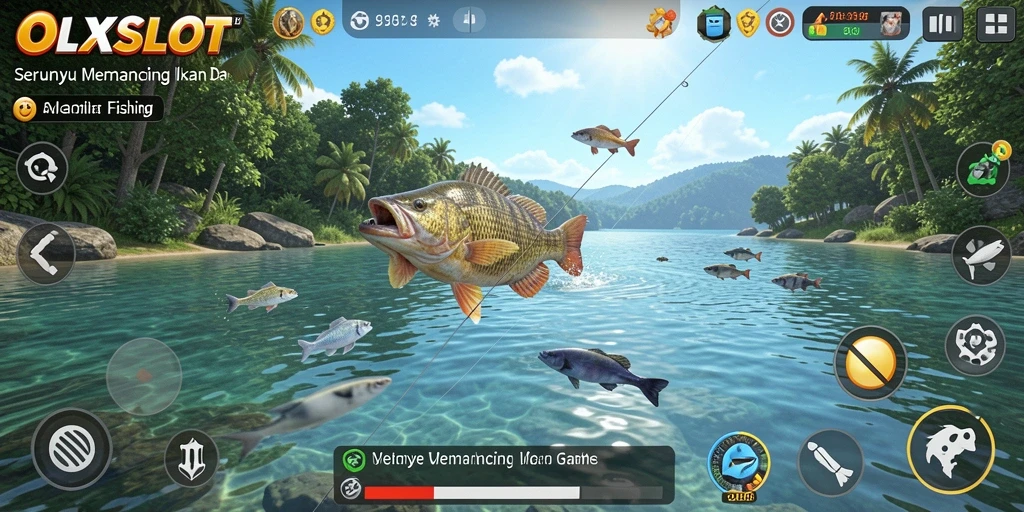 Tampilan gameplay OLXSLOT dengan aksi menangkap ikan yang seru.