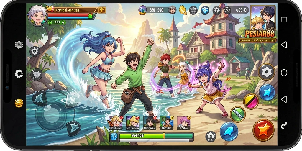 Gameplay PESIAR88 yang menampilkan karakter anime terkenal dan aksi seru.
