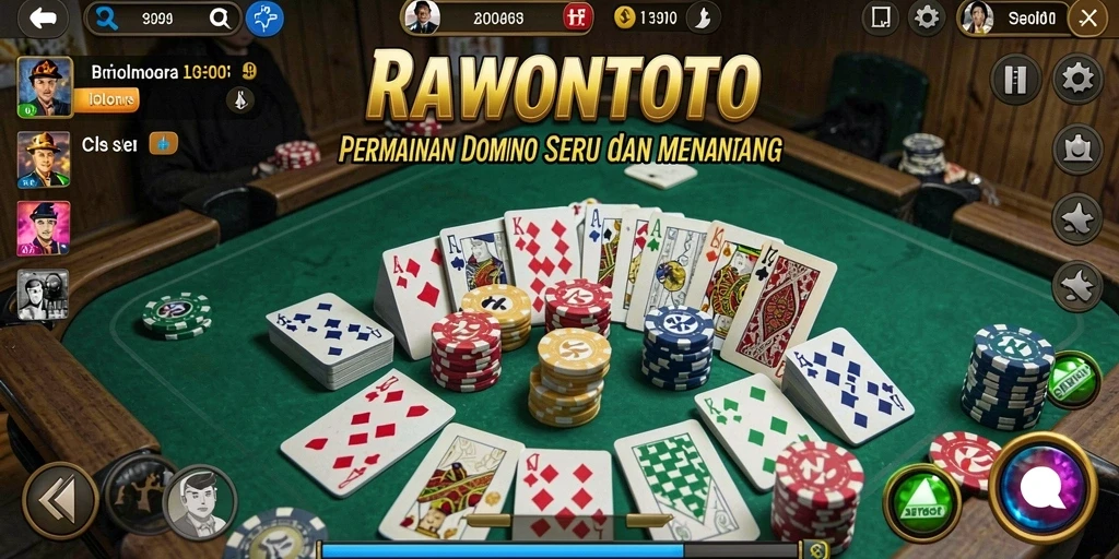 Screenshot gameplay RAWONTOTO menampilkan permainan domino yang seru.