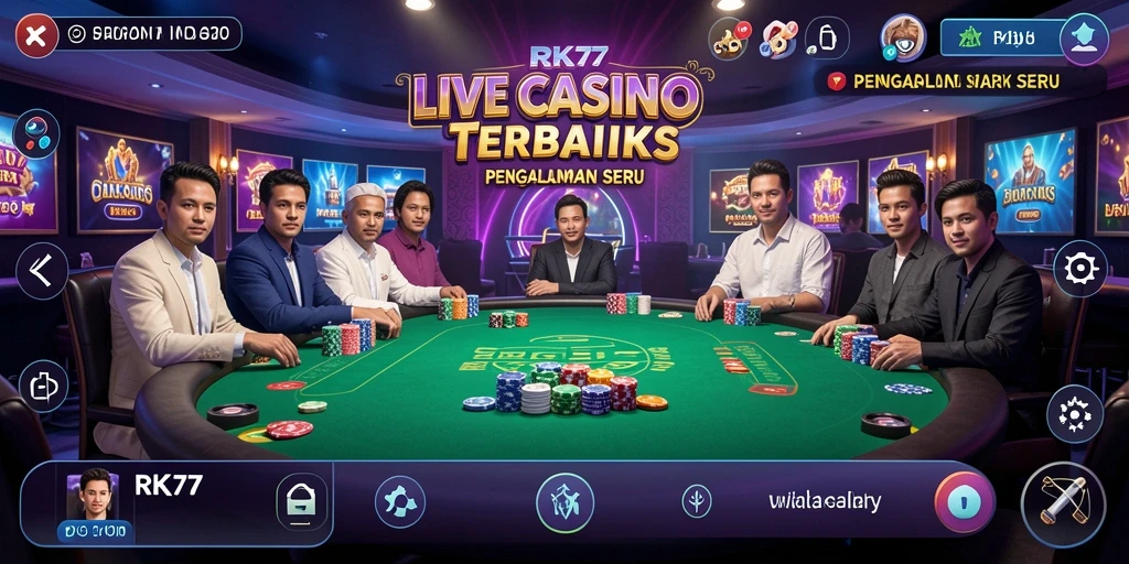 Screenshot RK77 menampilkan dealer langsung dan antarmuka permainan yang menarik.