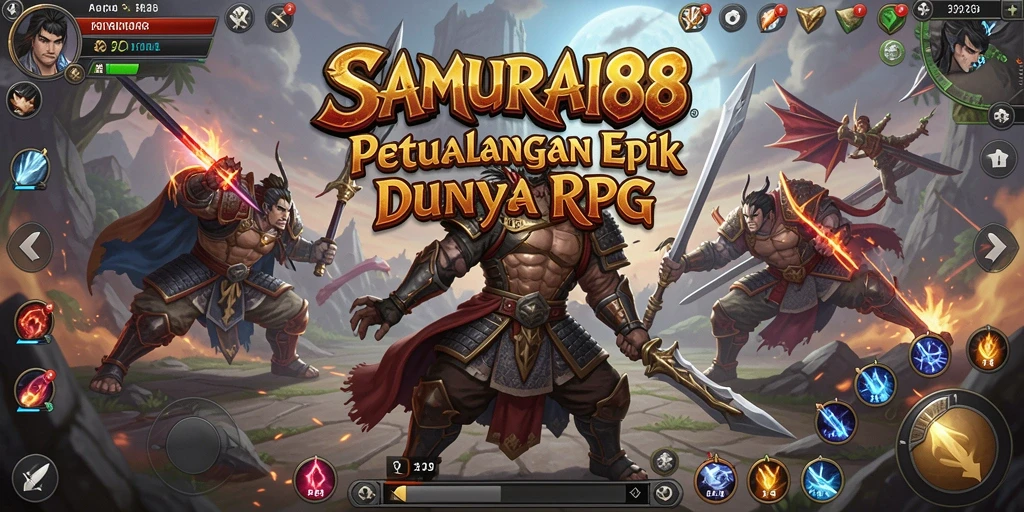 Tangkapan layar <strong>SAMURAI88</strong> menunjukkan aksi pertempuran RPG yang mendebarkan.